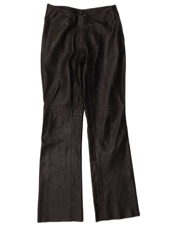 Calças de couro femininas VINTAGE UK 10 pequenas W27 L31 pretas