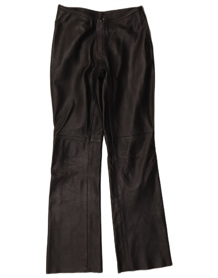 Calças de couro femininas VINTAGE UK 10 pequenas W27 L31 pretas