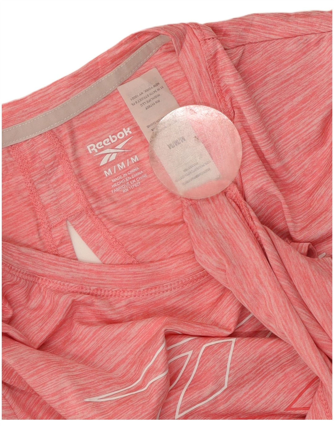 Camiseta feminina Reebok Graphic UK 12 poliéster manchado rosa médio