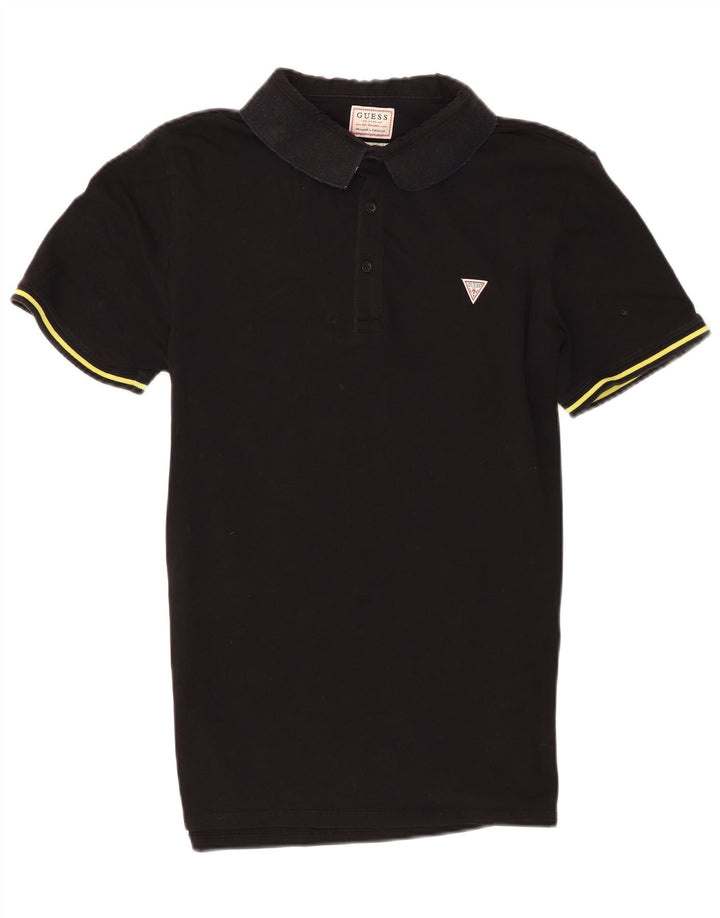 Guess Camisa polo masculina de manga curta regular fit médio algodão preto