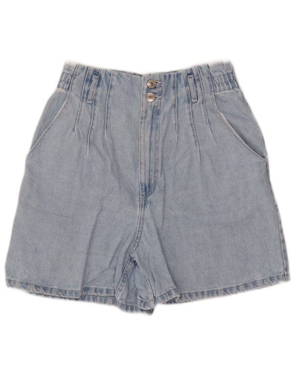 Shorts jeans feminino Zara com cintura alta e cintura alta UE 38 pequeno W28 algodão azul