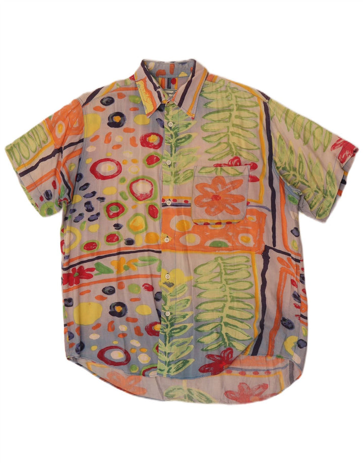 Camisa masculina de manga curta JAMES DILLON com retalhos multicoloridos médios