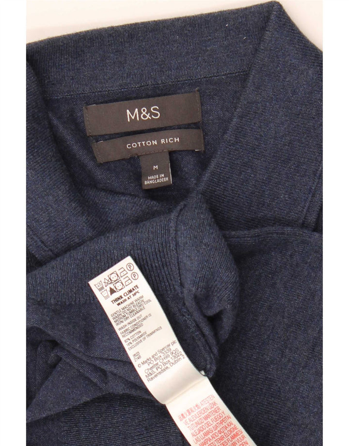 Suéter masculino Marks & Spencer com gola polo e algodão azul marinho médio