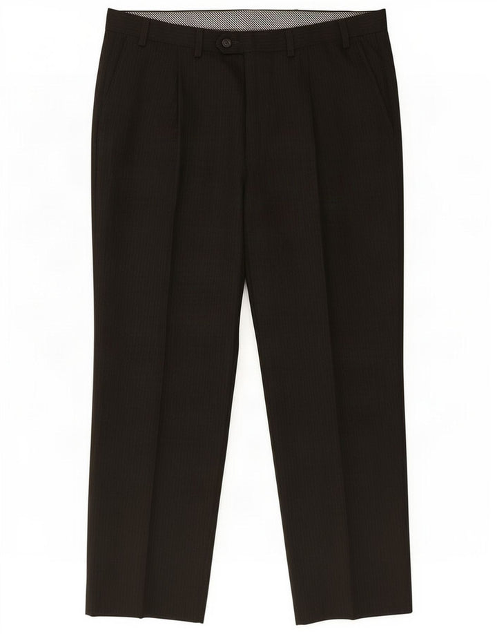 Calça masculina Marks & Spencer com estampa de terno W36 L29 poliéster listrado marrom