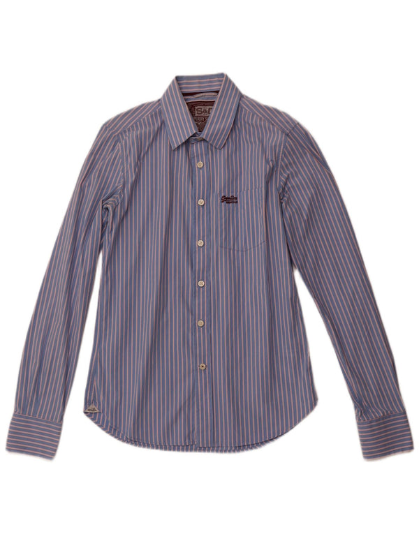 Camisa masculina Superdry algodão listrado azul médio