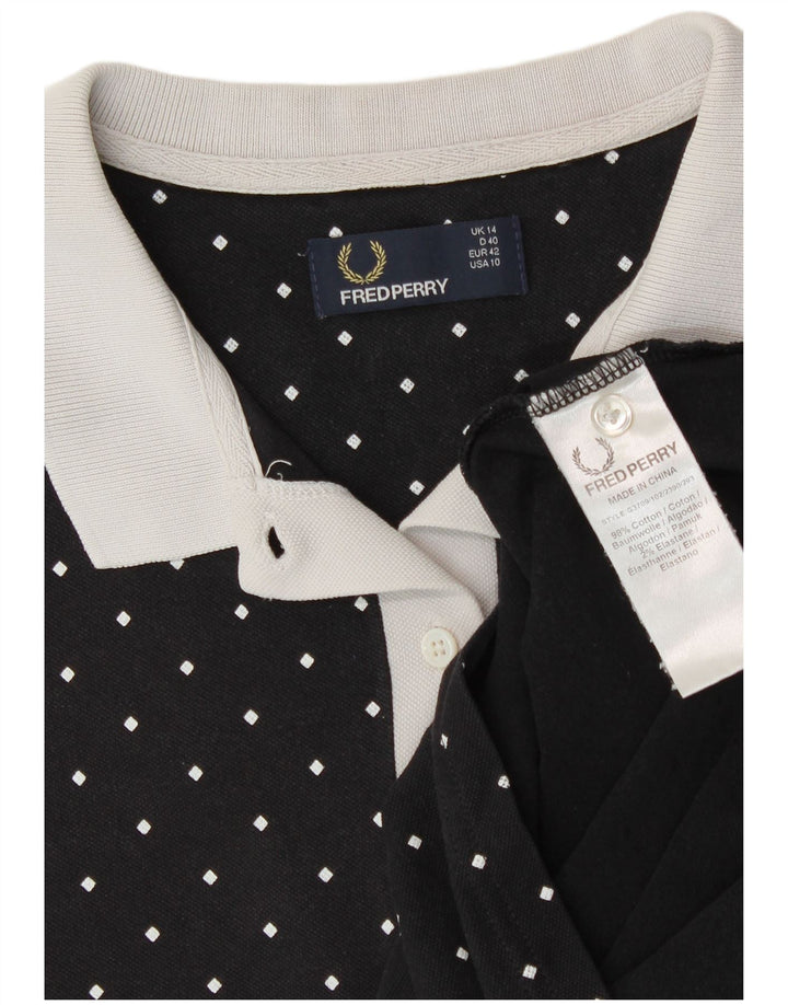 Camisa polo feminina Fred Perry Reino Unido 14 grande algodão manchado preto