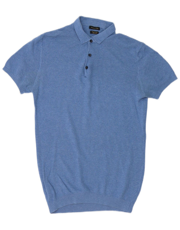 Suéter masculino MASSIMO DUTTI de manga curta com gola polo azul médio