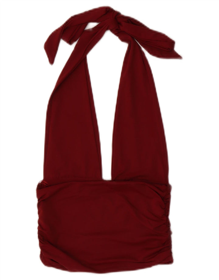 Zara Womens Halter Top UK 8 Pequeno Borgonha Poliamida