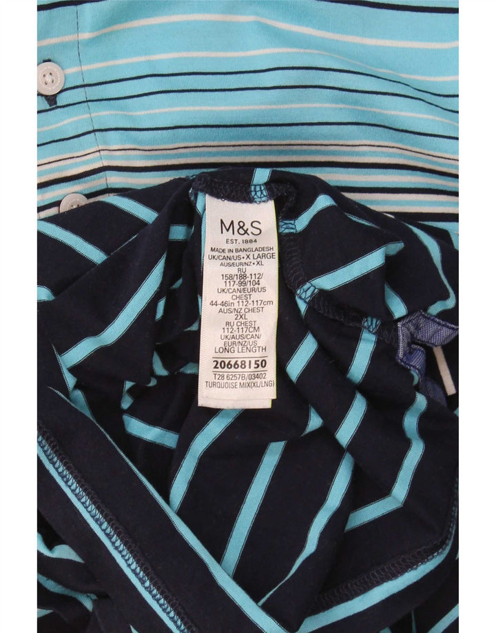Camisa polo masculina Marks & Spencer XL algodão listrado azul