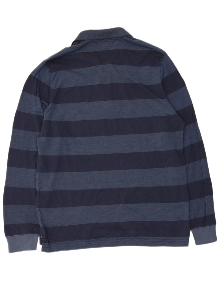 Camisa polo masculina de manga comprida Massimo Dutti grande listrada azul marinho