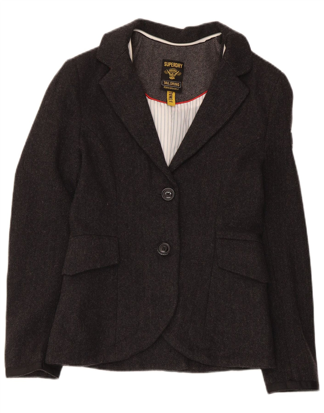 Jaqueta Blazer Superdry Feminina com 2 Botões Reino Unido 6 XS Lã Cinza