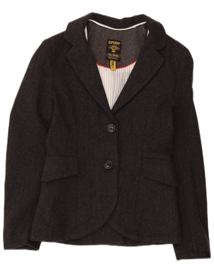 Jaqueta Blazer Superdry Feminina com 2 Botões Reino Unido 6 XS Lã Cinza