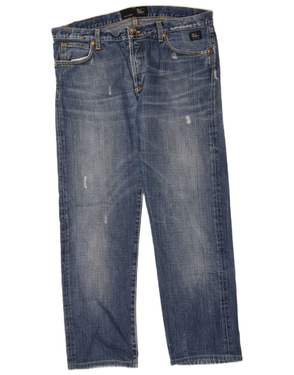 Calça jeans reta masculina Roy Rogers desgastada W35 L29 azul