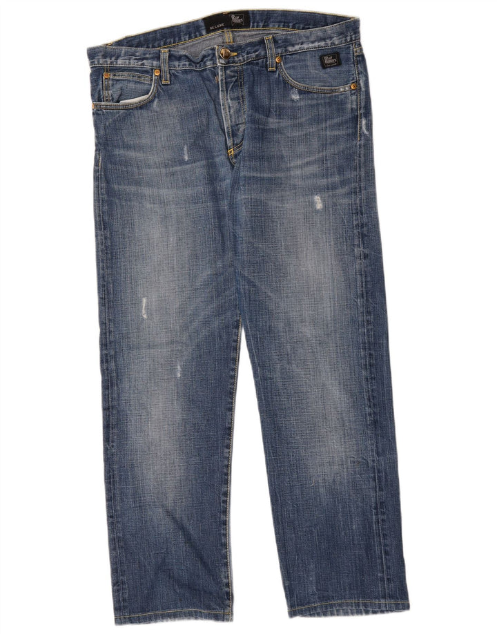 Calça jeans reta masculina Roy Rogers desgastada W35 L29 azul