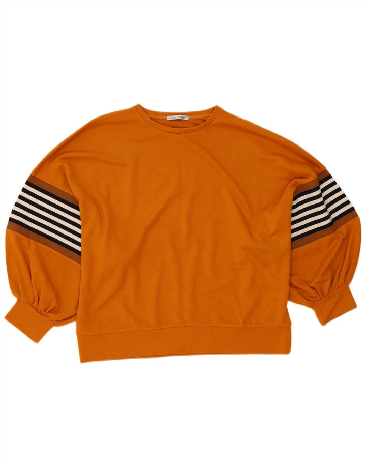 Zara moletom feminino oversized jumper UK 10 pequeno laranja listrado