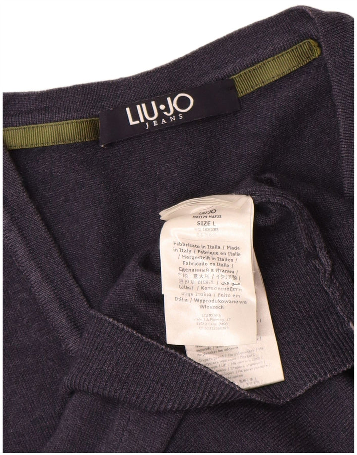 Suéter cardigã masculino Liu Jo grande lã azul marinho