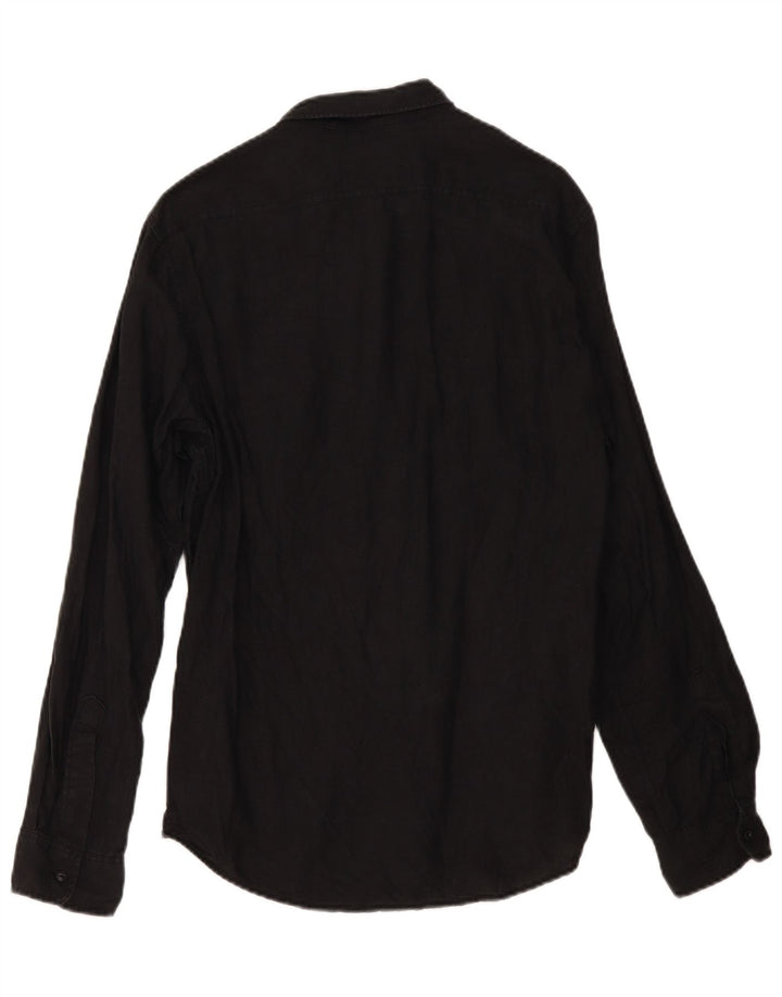 Camisa militar masculina Ralph Lauren de linho preto médio
