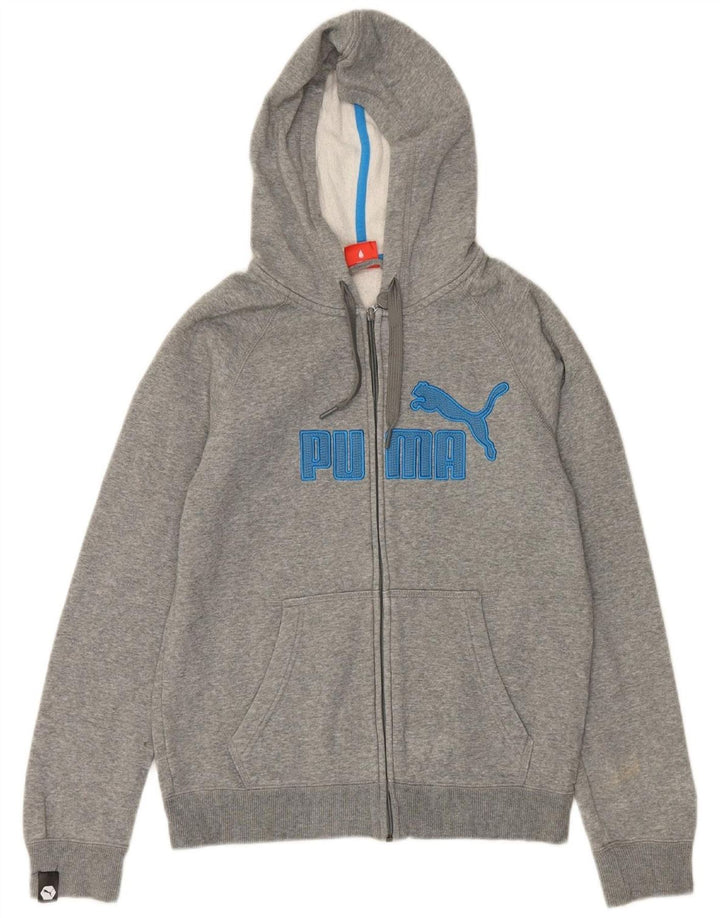 Suéter PUMA masculino com capuz e zíper gráfico pequeno algodão cinza
