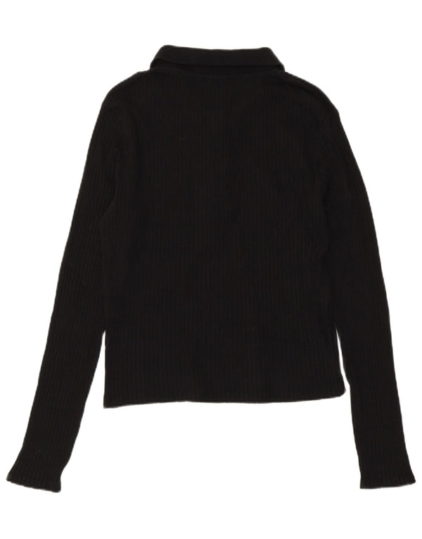 Camisa polo feminina ZARA de manga comprida UK 14 grande algodão preto