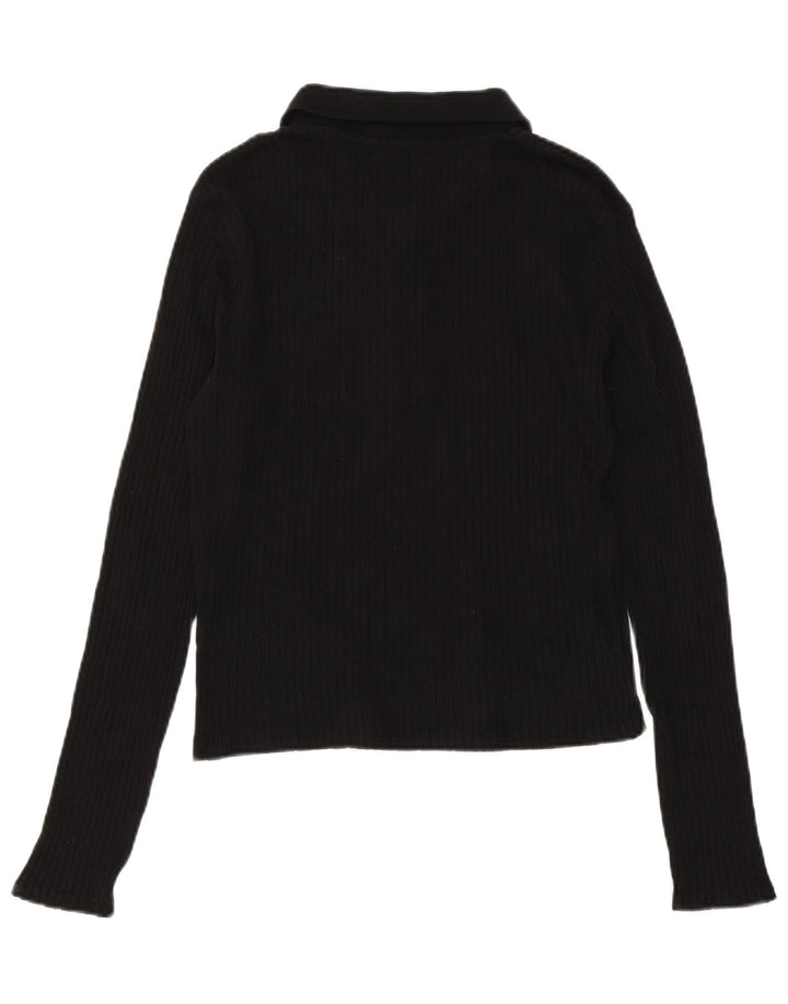 Camisa polo feminina ZARA de manga comprida UK 14 grande algodão preto