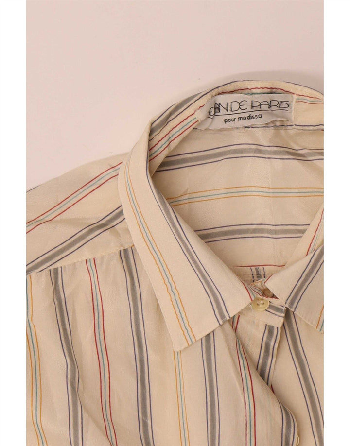 Blusa feminina vintage oversized UE 40 poliéster listrado bege médio