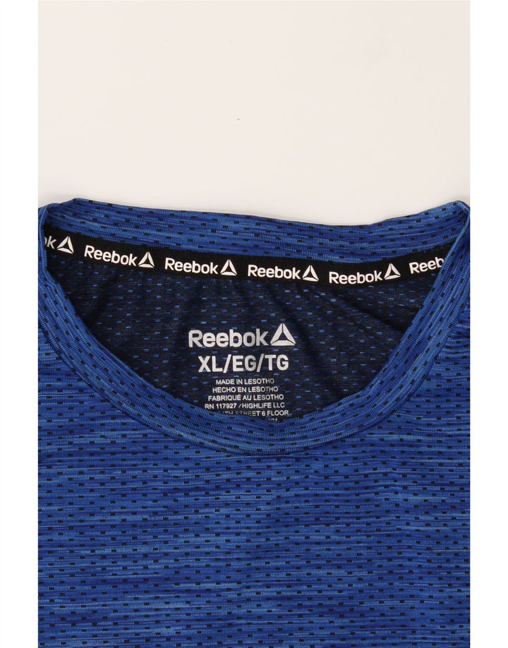 REEBOK Mens T-Shirt Top XL Blue Spotted Vintage Reebok and Second-Hand Reebok from Messina Hembry 