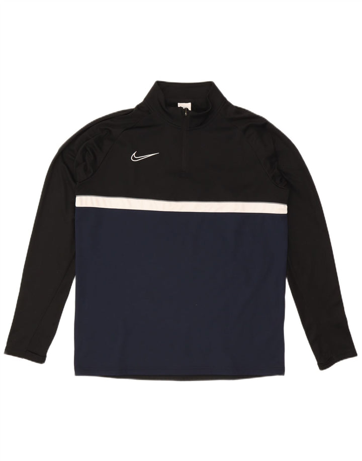Pulôver masculino Nike Dri Fit com gola zip e moletom grande preto colorido