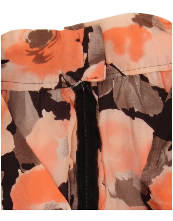 Saia larga feminina vintage W28 médio laranja floral