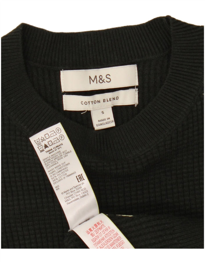 Suéter masculino Marks & Spencer com gola redonda, pequeno poliéster cáqui