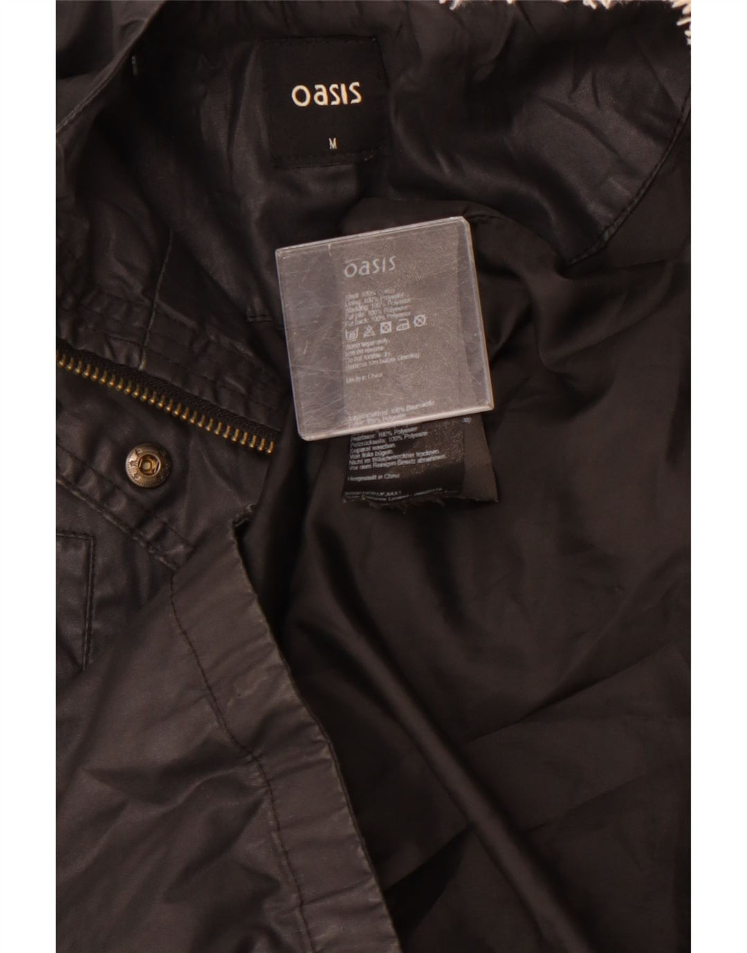 Jaqueta Parka feminina com capuz OASIS Reino Unido 14 algodão preto médio