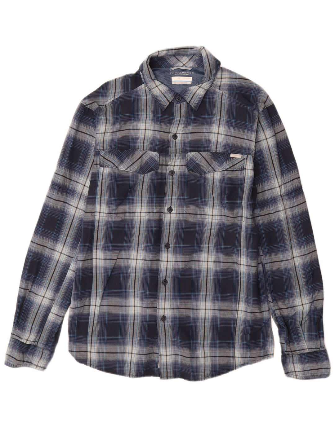 Camisa masculina Columbia Omni-Shade média xadrez azul marinho