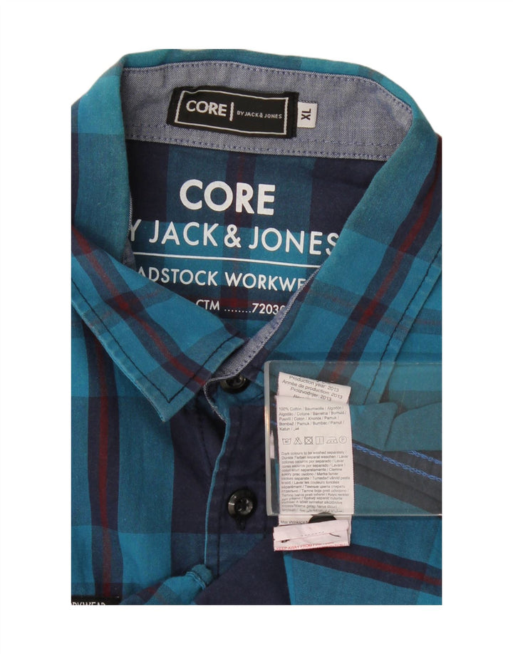 Camisa masculina JACK & JONES XL algodão xadrez azul