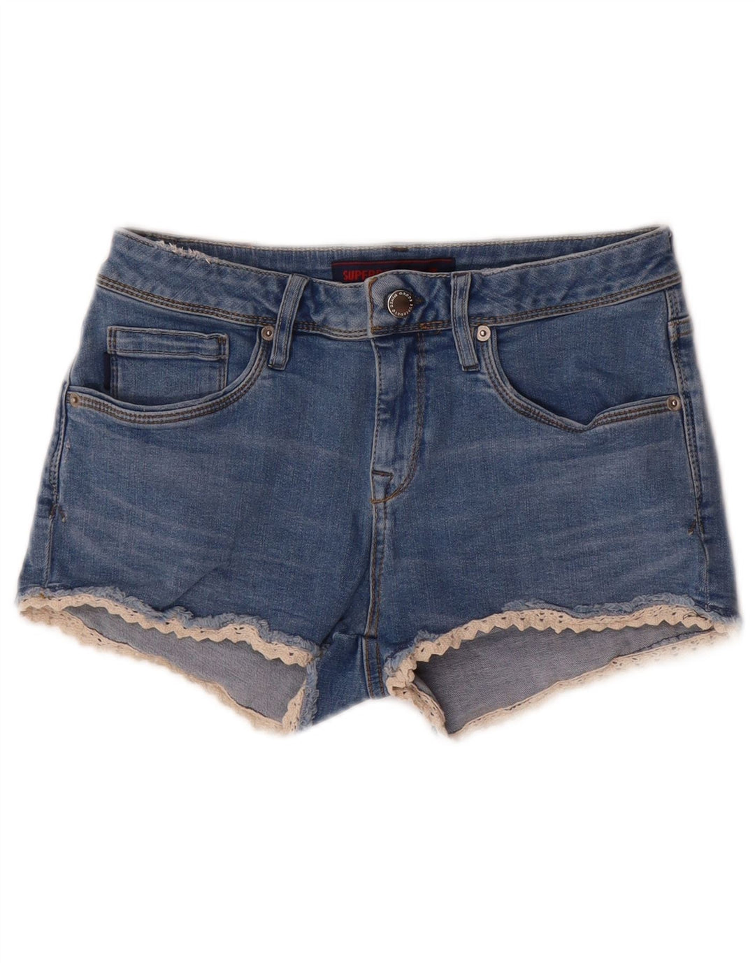 Shorts jeans feminino SUPERDRY W28 algodão azul médio