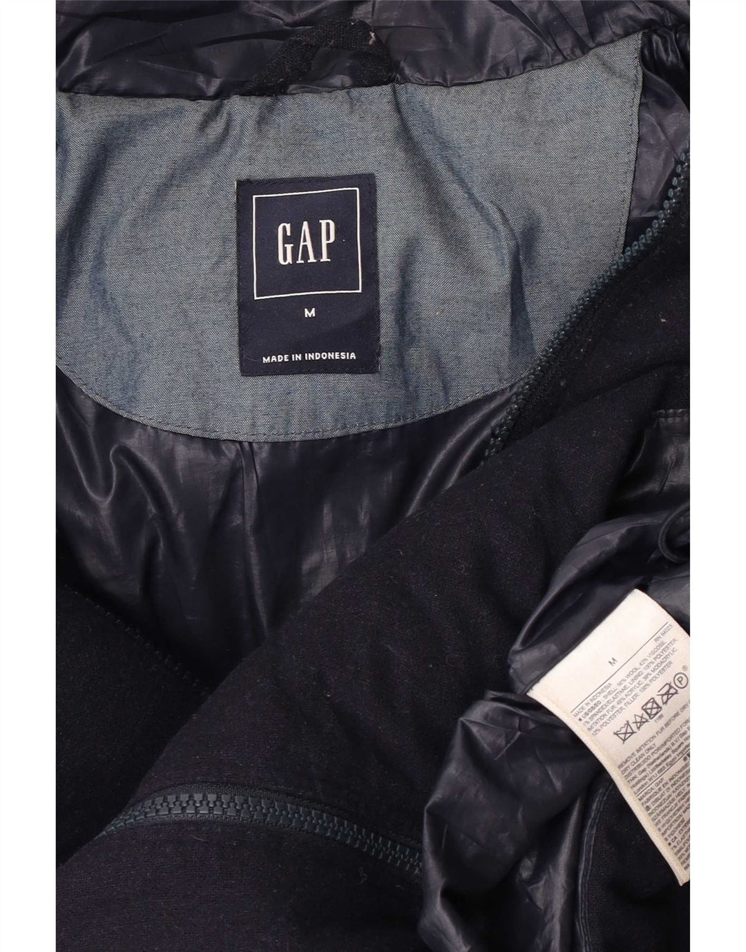 Jaqueta feminina acolchoada com capuz Gap UK 14 lã azul marinho médio