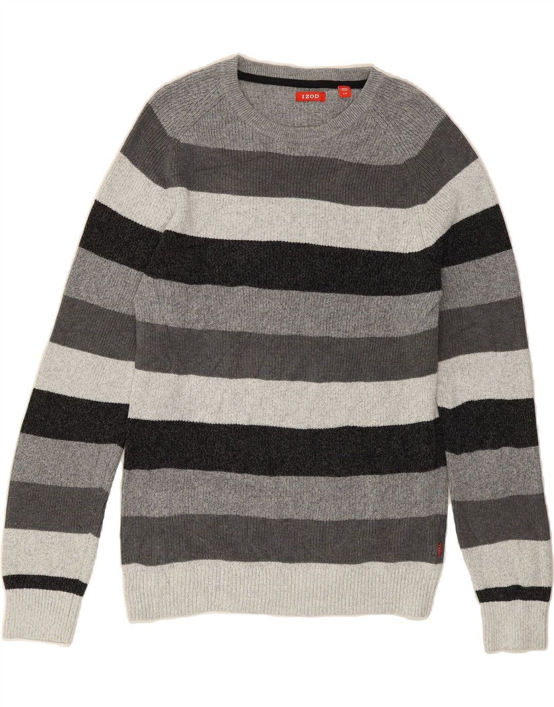 IZOD Mens Crew Neck Jumper Sweater Large Grey Striped Cotton Vintage Izod and Second-Hand Izod from Messina Hembry 