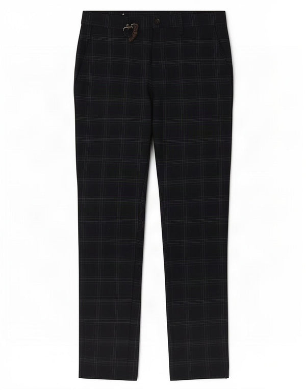 Zara Mens Slim Chino Calças EU 38 Pequeno W30 L29 Azul Marinho Xadrez Poliéster