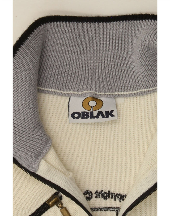 Suéter cardigã feminino vintage com estampa UK 10 pequeno off white