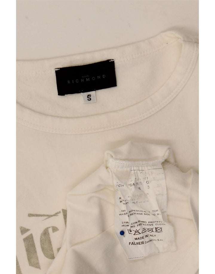 Richmond Mens Graphic Top Manga Longa Pequeno Algodão Branco