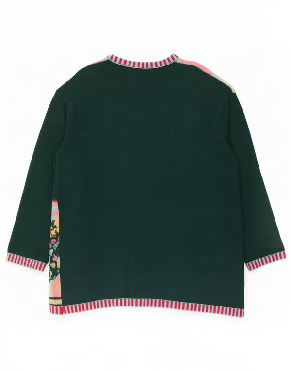 Suéter cardigã feminino Benetton UK 16 grande lã geométrica verde