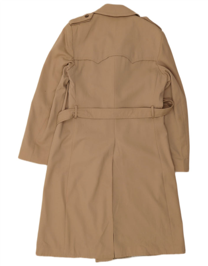 Casaco masculino vintage com peito duplo Reino Unido 38 lã virgem bege médio