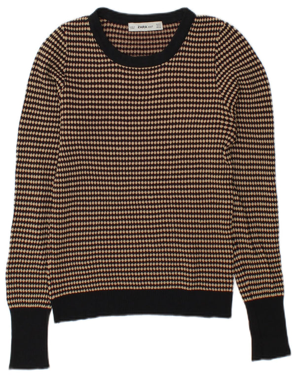 Suéter feminino Zara com gola canoa Reino Unido 12 viscose geométrica marrom médio