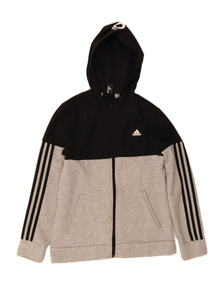 ADIDAS Womens Graphic Zip Hoodie Sweater UK 12 Medium Grey Colourblock Vintage Adidas and Second-Hand Adidas from Messina Hembry 