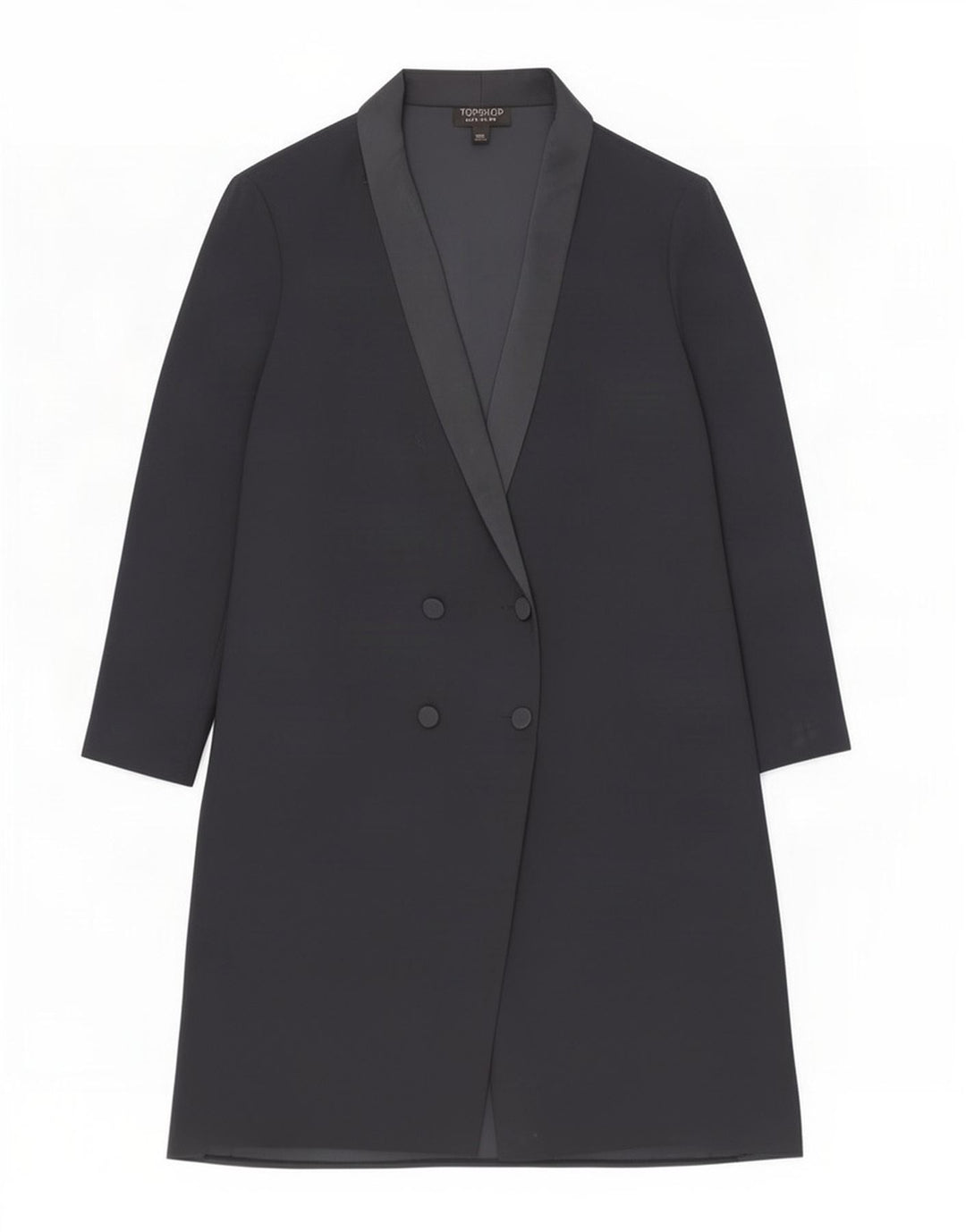Jaqueta blazer feminina Topshop Longline com peito duplo Reino Unido 10 pequena azul marinho