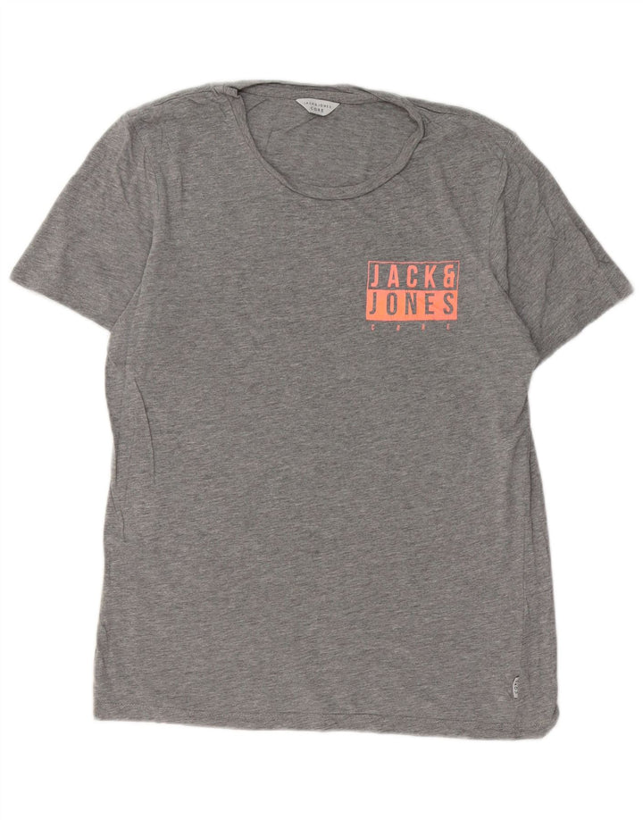 Camiseta masculina JACK & JONES com estampa gráfica pequena de algodão cinza