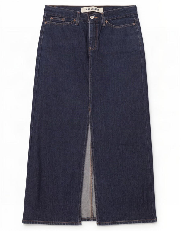 Saia jeans feminina Gap Maxi UK 10 pequena W32 algodão azul