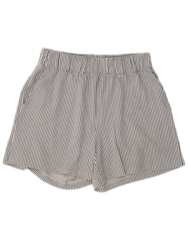Shorts feminino de cintura alta Benetton médio W30 algodão listrado azul