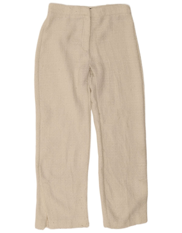 Zara Calça feminina reta casual grande W30 L31 poliéster branco