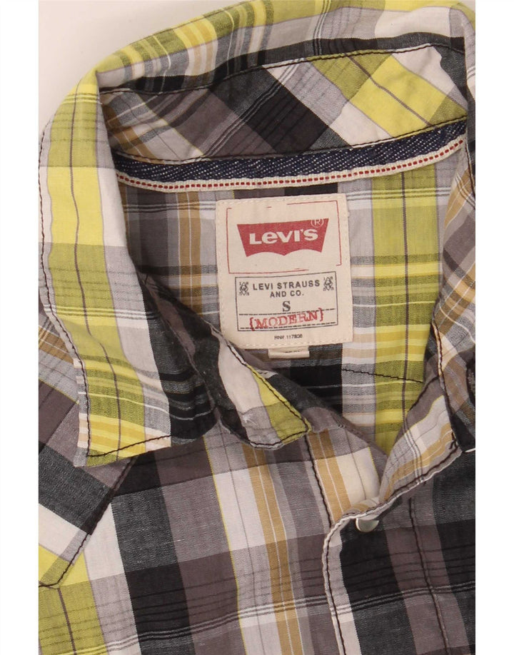 Camisa masculina moderna Levi's pequena cinza xadrez algodão
