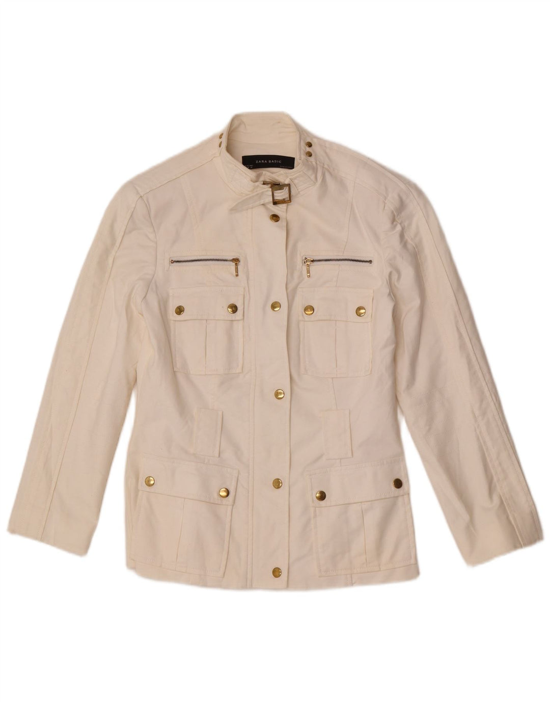 Jaqueta utilitária feminina Zara UK 12 algodão branco médio