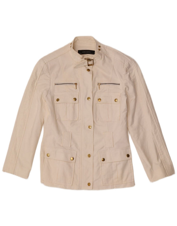 Jaqueta utilitária feminina Zara UK 12 algodão branco médio